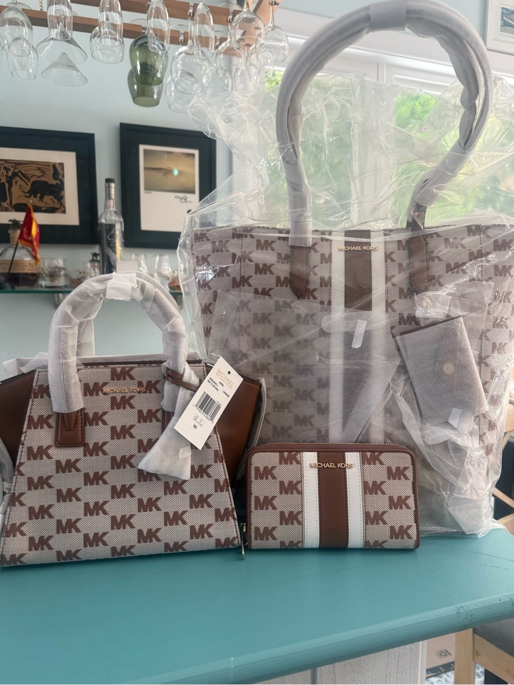 Michael Kors 3 Piece Jacquard Set -Large Tote, Avril Satchel (NWT) & Wallet (LN)